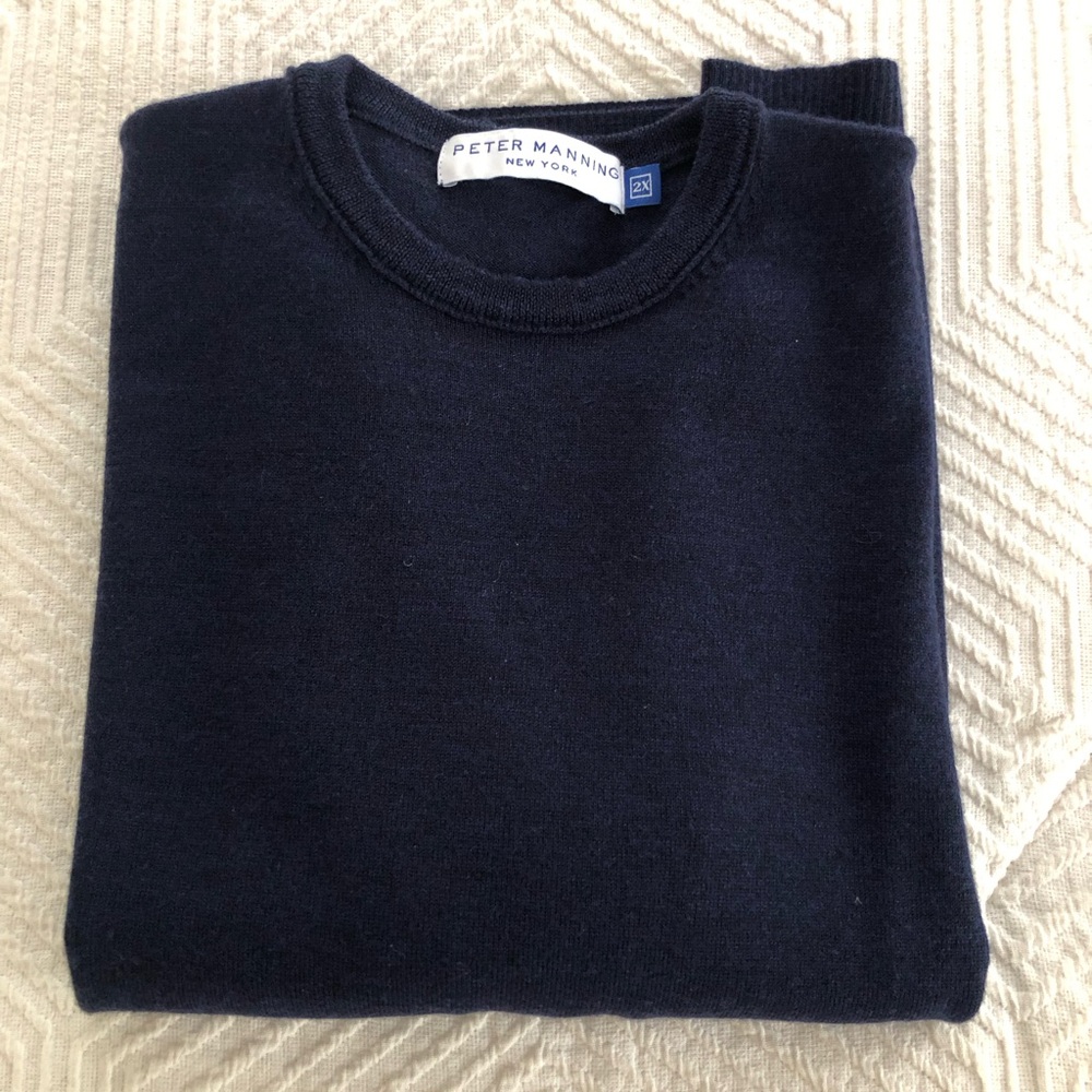 Peter Manning Merino Wool Blue Men's Crewneck Sweater, Size M - Picture 5 of 6